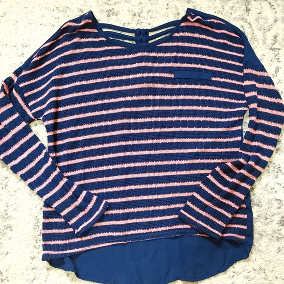 MINE Navy Knit Long sleeve sheer back  strappy cut out back Medium - Picture 1 of 8